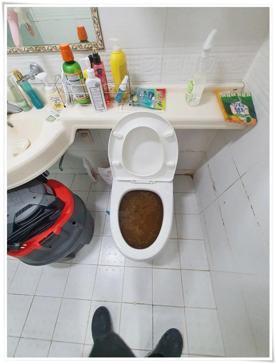 세면대와 변기가 설치된 욕실 전경